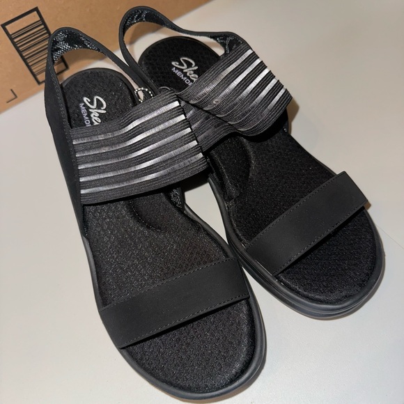 Skechers Cali Rumble On Night Flirt Wedge Sandal - Black - Picture 1 of 4